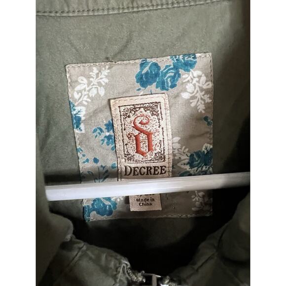 Decree Olive Zip Front Cotton Utility Jacket Y2K Grunge Sz Small - Picture 2 of 7